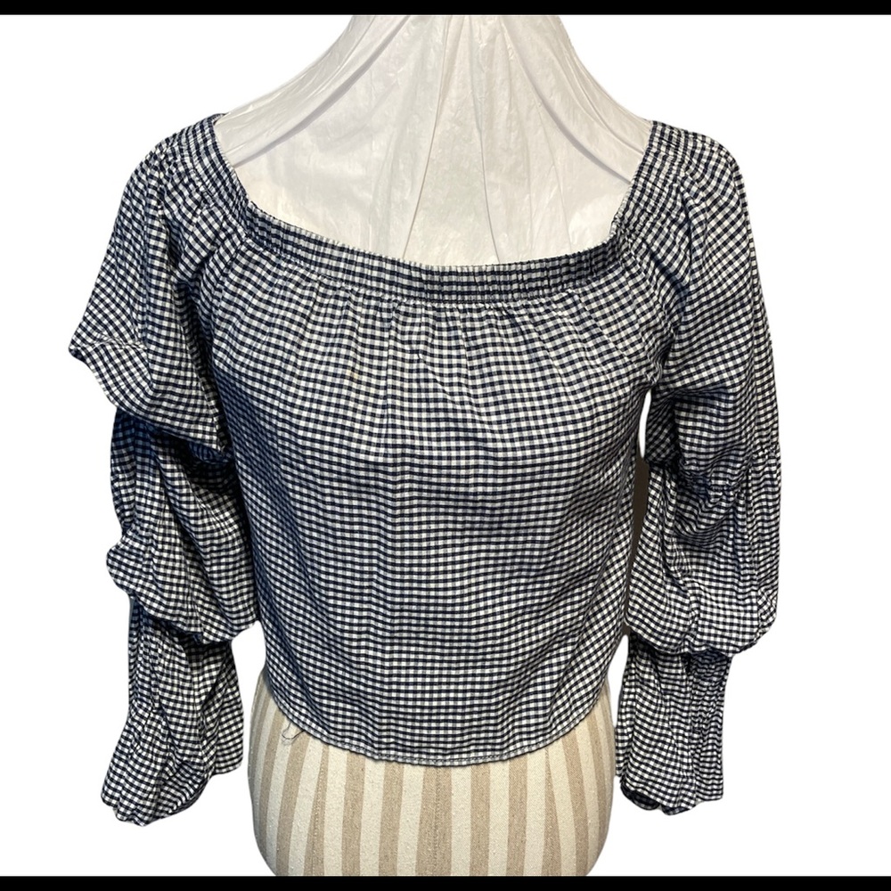 - - - Charlotte Russe checkered blouse top black white Gathered tiered sle…